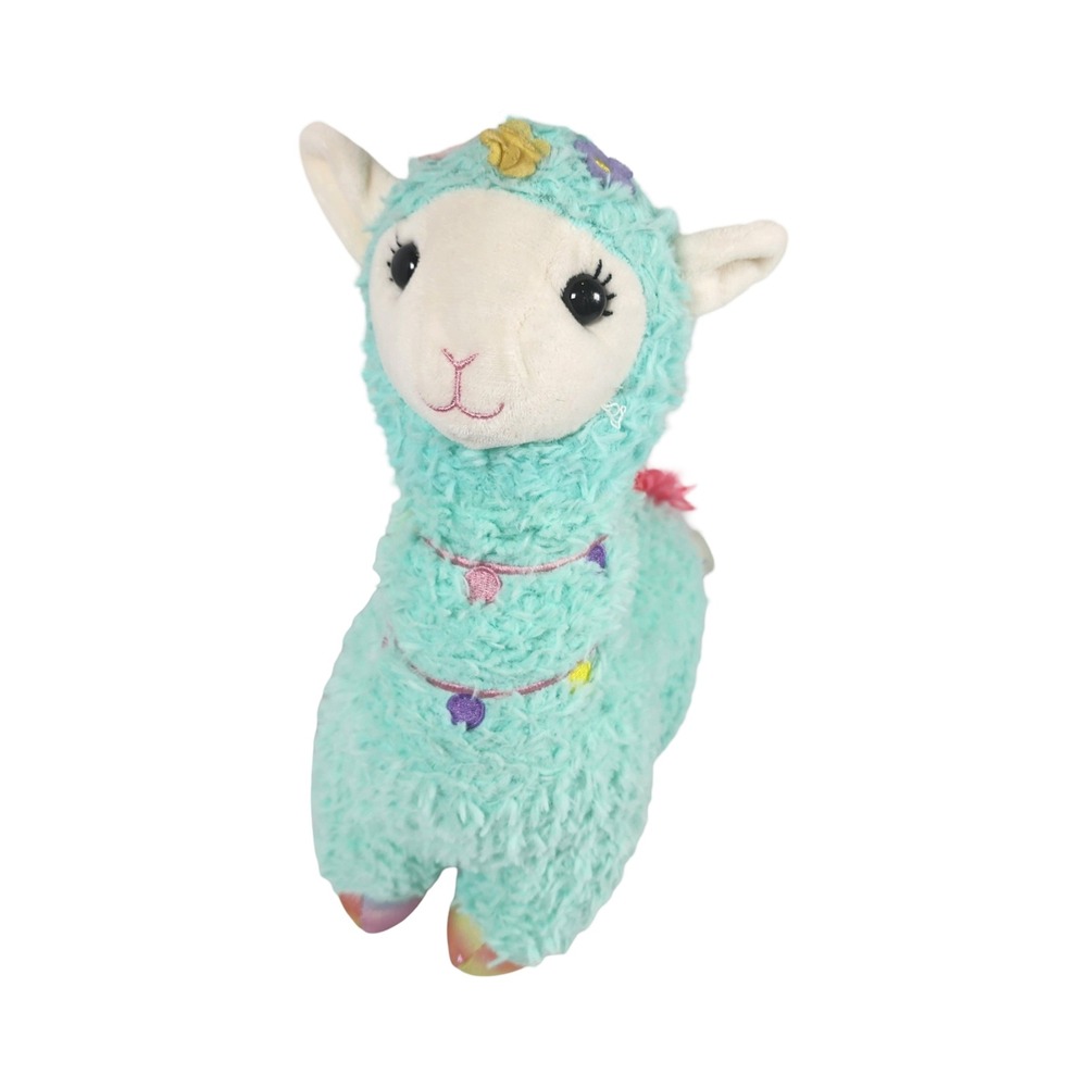 Walmart Teal Llama Alpaca Plush Stuffed Animal Rainbow Tail Floral 12 Inch
